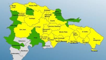COE mantiene 21 provincias en alerta amarilla y 7 en verde por lluvias y riesgo de inundaciones