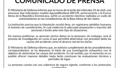 Helicóptero de la Fuerza Aérea sufre accidente durante entrenamiento en San Isidro Helicóptero de la Fuerza Aérea sufre accidente durante entrenamiento en San Isidro