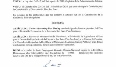 Presidente Abinader crea Comisión para la Coordinación y Dirección del Plan San Juan y designa su director ejecutivo