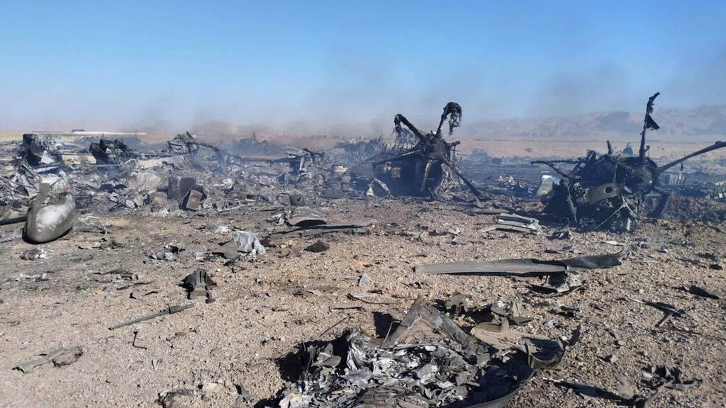 Image provided by Sepahnews, the IRGC's official website, wreckage is shown at what Iran's state TV claimed was the site of a downed American transport plane and two helicopters in Iran, April 5, 2026
