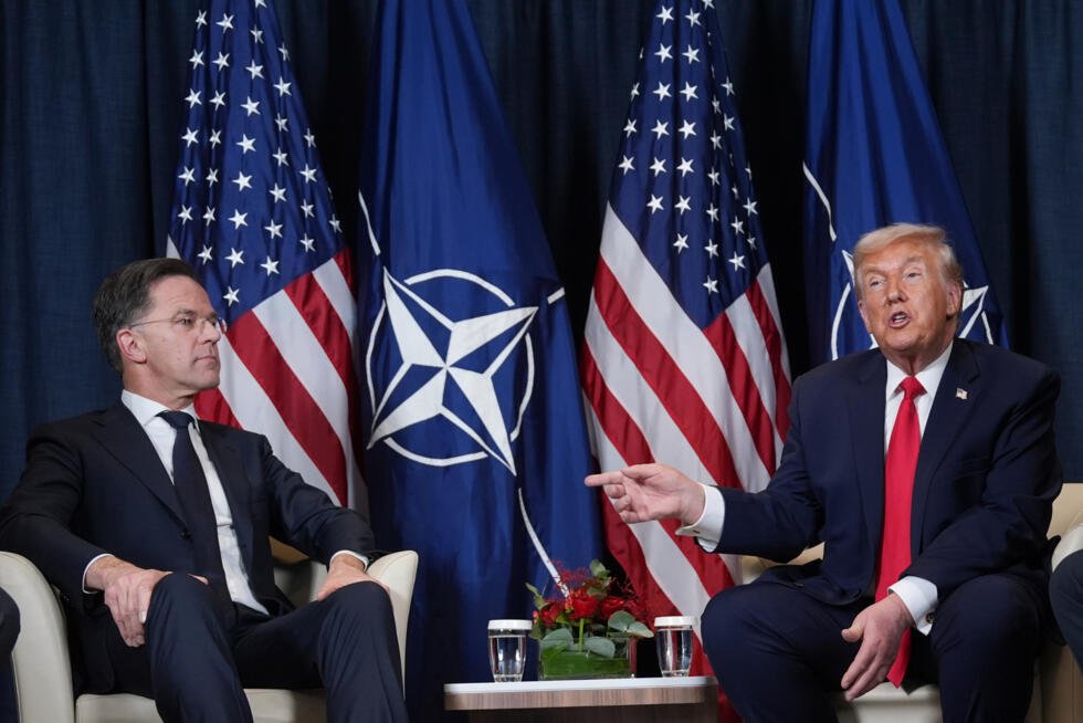 President Donald Trump, right, meets with NATO Secretary General Mark Rutte on the sidelines of the Annual Meeting of the World Economic Forum in Davos, Switzerlan.