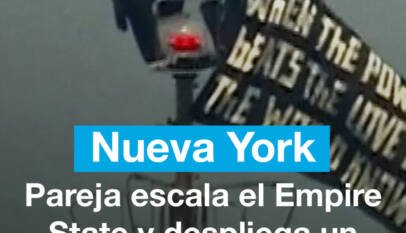 Nueva York: pareja escala el Empire State y despliega un mensaje por la paz mundial Nueva York: pareja escala el Empire State y despliega un mensaje por la paz mundial
