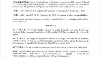 Presidente Abinader designa a Joel Santos como presidente del CUED y coordinador del Gabinete de Energía Presidente Abinader designa a Joel Santos como presidente del CUED y coordinador del Gabinete de Energía