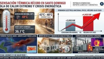 Sensación térmica roza los 48 grados en Santo Domingo y dispara la demanda eléctrica Sensación térmica roza los 48 grados en Santo Domingo y dispara la demanda eléctrica