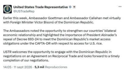 EEUU presiona para que la RD derogue decreto protege arroz