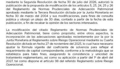 Junta Monetaria somete a consulta pública modificación de normas de adecuación patrimonial Junta Monetaria somete a consulta pública modificación de normas de adecuación patrimonial